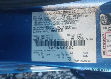 2012 Ford Fusion Se from USA, damaged, VIN 3FAHP0HA2CR393909